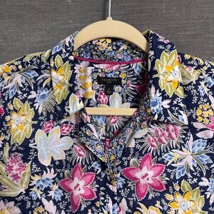 Talbots Top L Petite Blue Pink‎ Yellow Floral Cotton Button Lightweight Tunic